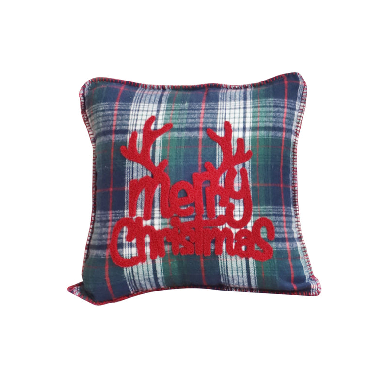 45x45x14cm Plush Polyester Christmas Plaid Antler Throw Pillow Multicolor