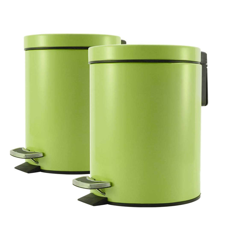 2X 7L Stainless Steel Pedal Bin Green Round Hands-Free Soft Close Removable Inner