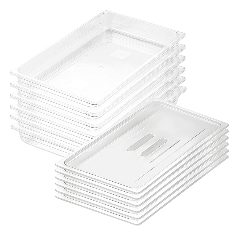 Gastronorm GN Pan Set 65mm Polycarbonate Food Trays With Lids Bundle of 6