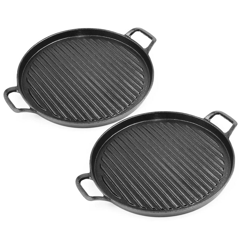 2X 28cm Ribbed Cast Iron Frying Pan Skillet Nonstick Induction Cooktop Ready