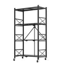 4 Tier Foldable Steel Rack With Wheels Black Storage Organizer Shelves