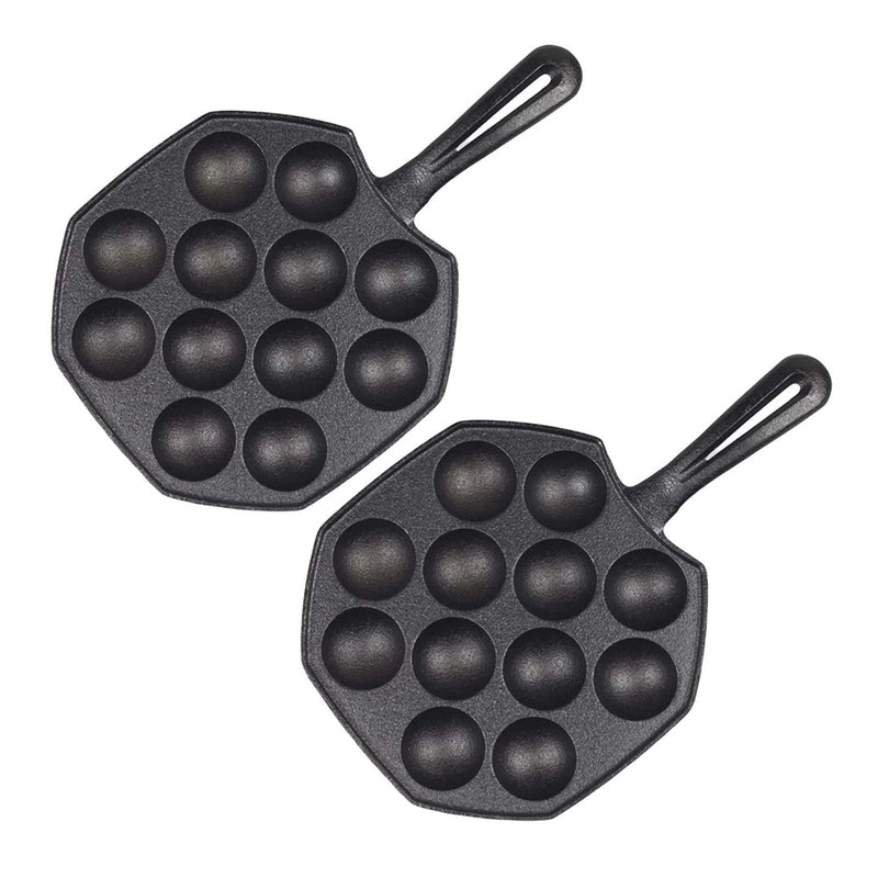 2X Cast Iron Takoyaki Pan 18Cm 12 Hole Heavy Duty Non Stick