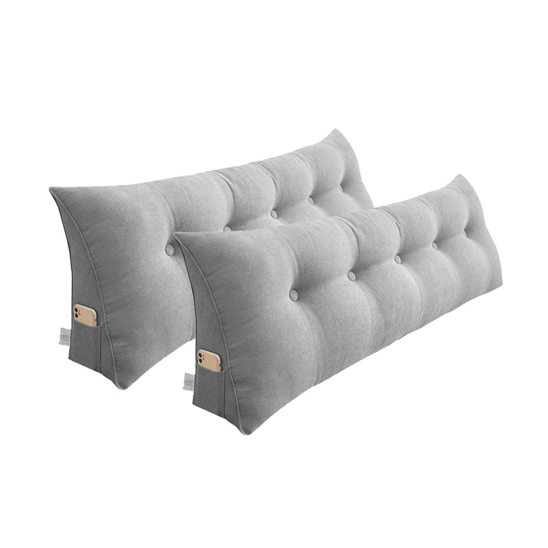2X 180cm Triangular Wedge Headboard Pillow Silver Tufted Side Pocket PP Filled