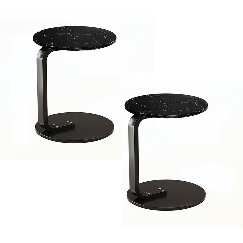 2X Black Marble Mini Side Table 50cm Lightweight Movable Metal Frame