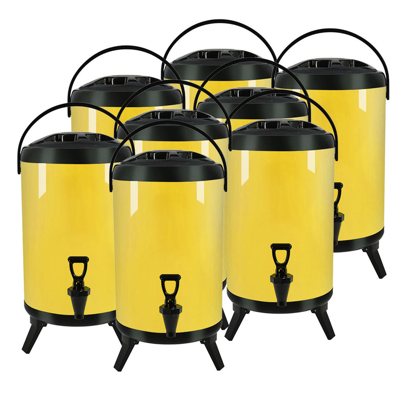 8X Milk Tea Dispenser 12L Stainless Steel Insulated Hot Cold Faucet Yellow
