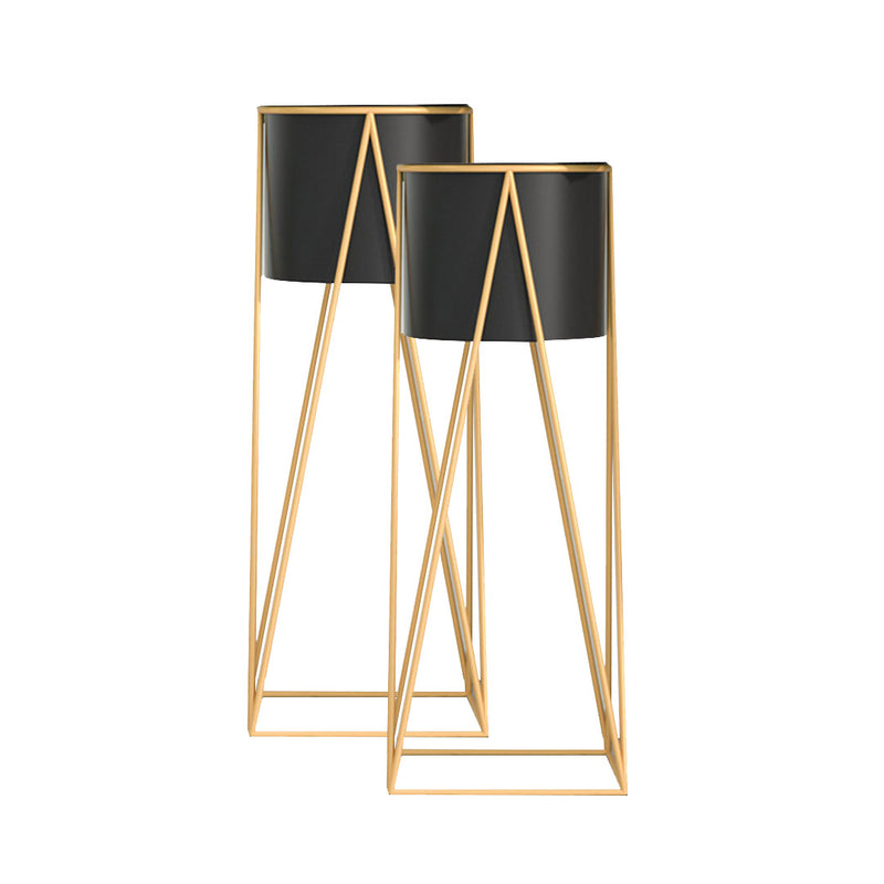 2X 70cm Gold Painted Iron Plant Stand With Black Enamel Pot Corner Ready To Use