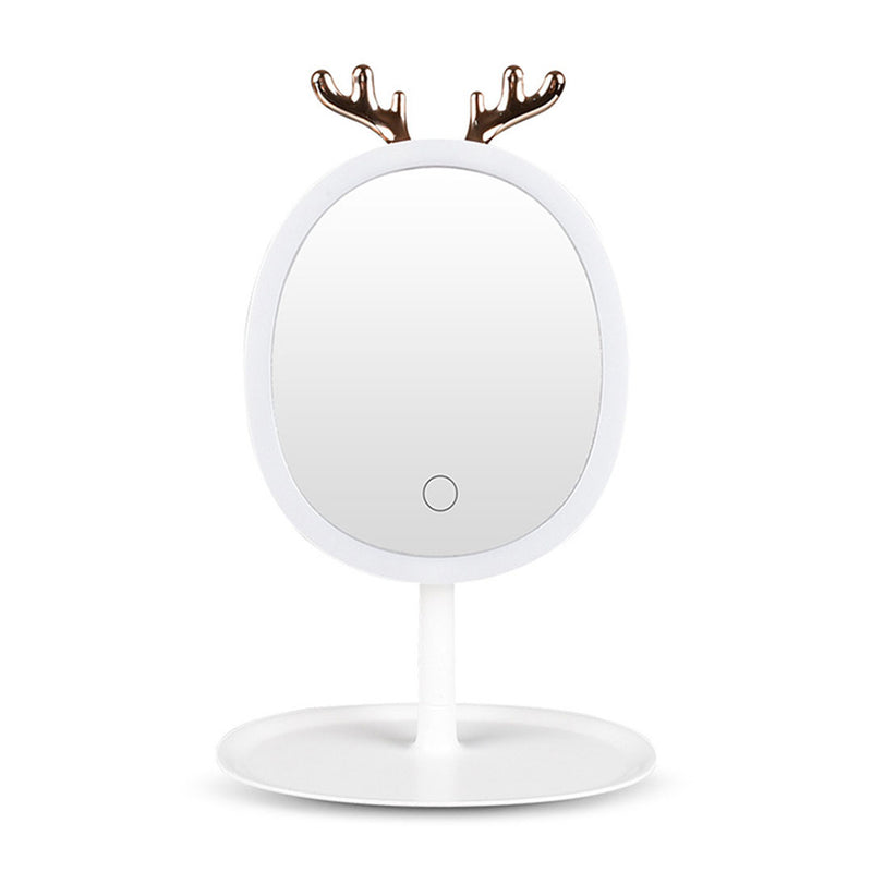 White Antler LED Light Makeup Mirror Tabletop Vanity with Adjustable Brightness