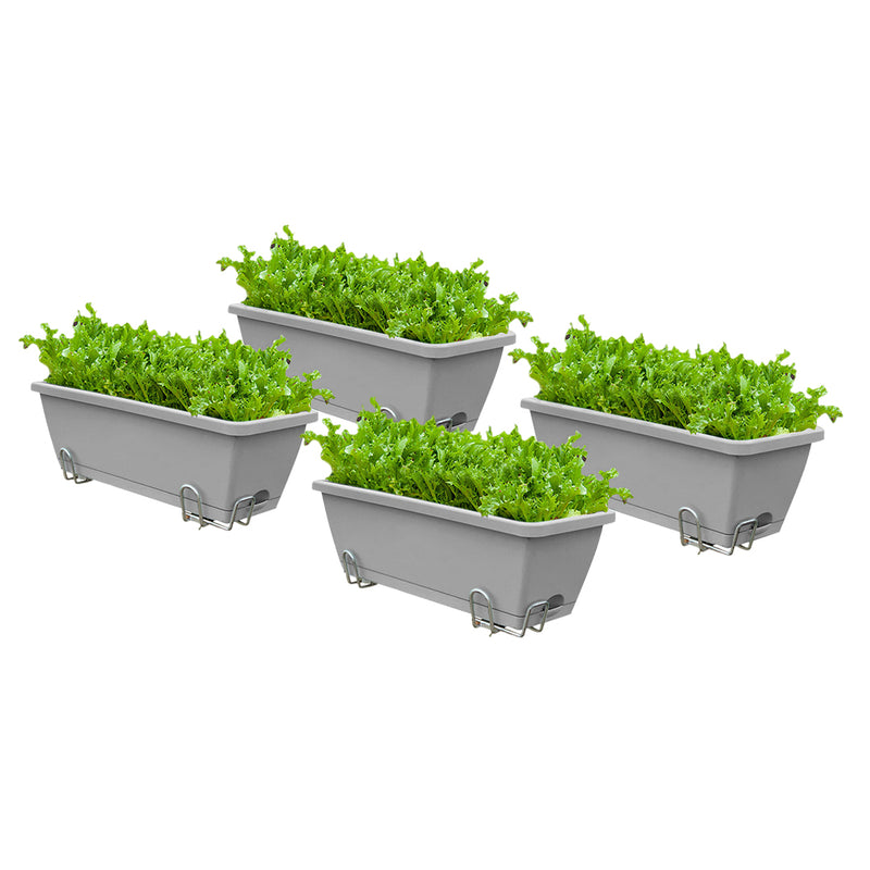 Rectangular Gray Planter Set of 4 Plastic 49.5cm with Holder for Garden Decor