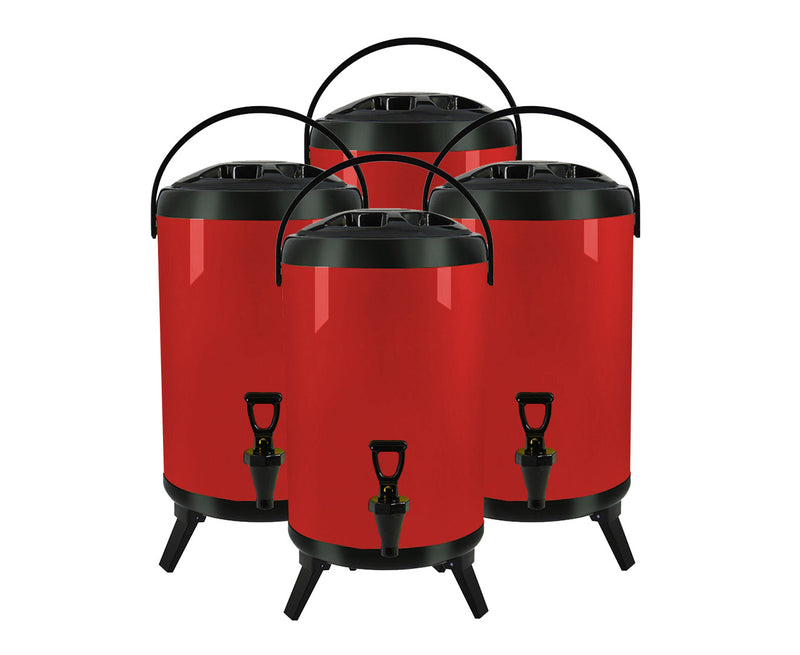 4X 12L Stainless Steel Insulated Beverage Dispenser With Faucet Hot Cold Red