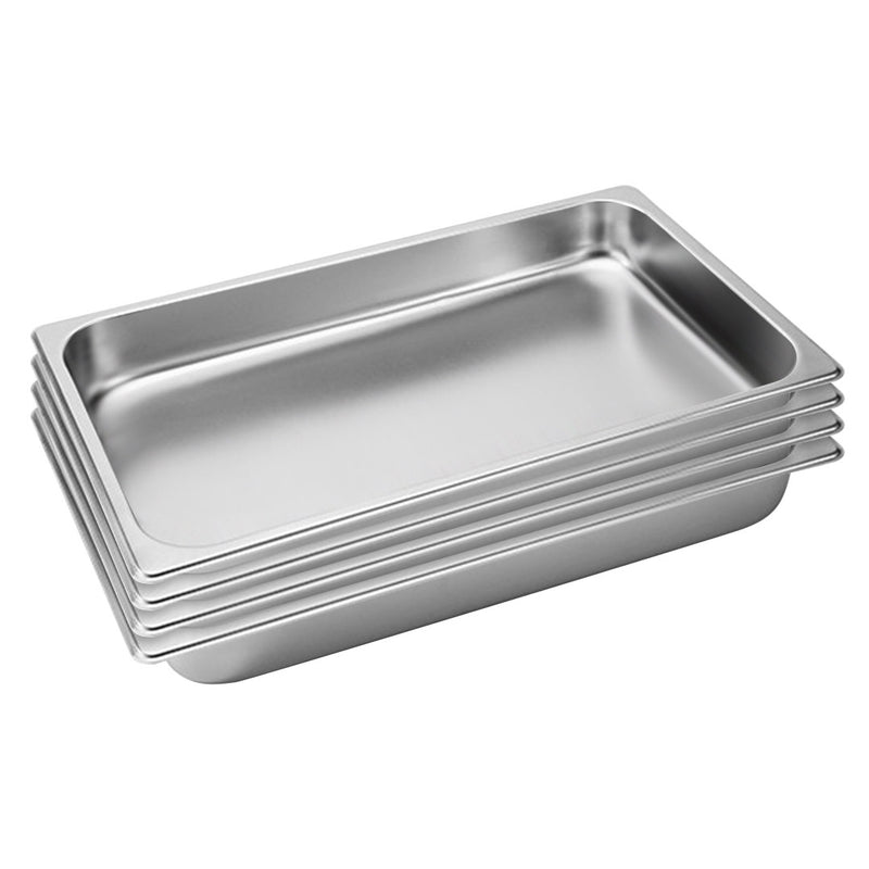 4X Stainless Steel Gastronorm Pan Full Size 6.5cm Deep Reinforced Edges