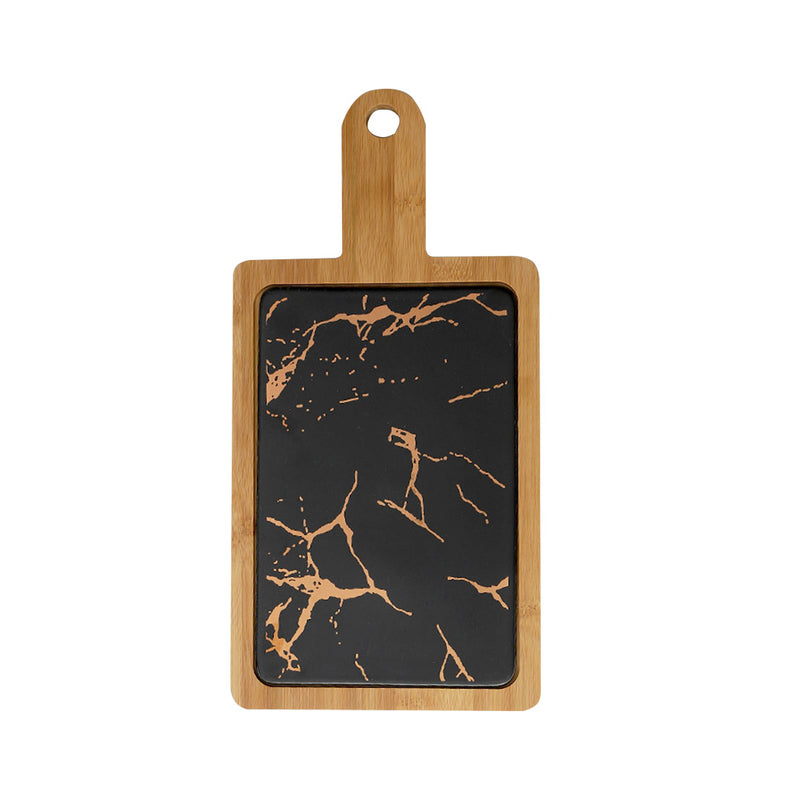 33.5cm Black Square Wooden Serving Tray Slate Chopping Board Home Decor