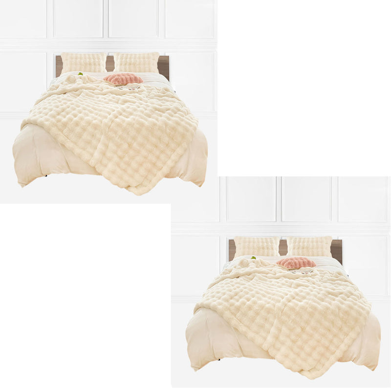 2X Throw Blanket Polyester Plush Fur 200x230cm Super Soft Creamy White