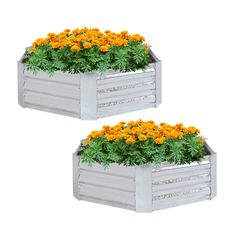 2X Hexagon Raised Garden Bed 60x60x30cm Galvanized Iron Silver Outdoor Planter
