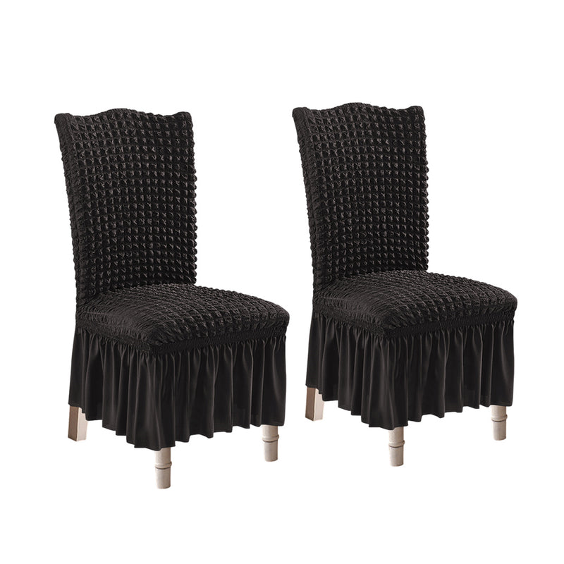 2X Polyester Stretch Ruffle Chair Covers Fits Back 45 To 60 Cm Black