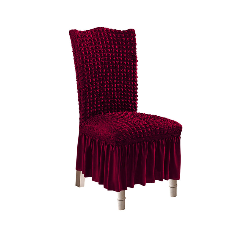 Stretch Polyester Chair Cover Ruffle Skirt Burgundy Fits Back 45 To 60 Cm