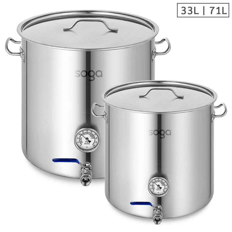 Stainless Steel Brewery Pot With Valve 33L 71L 35CM 45CM Polished Cooking Kettle