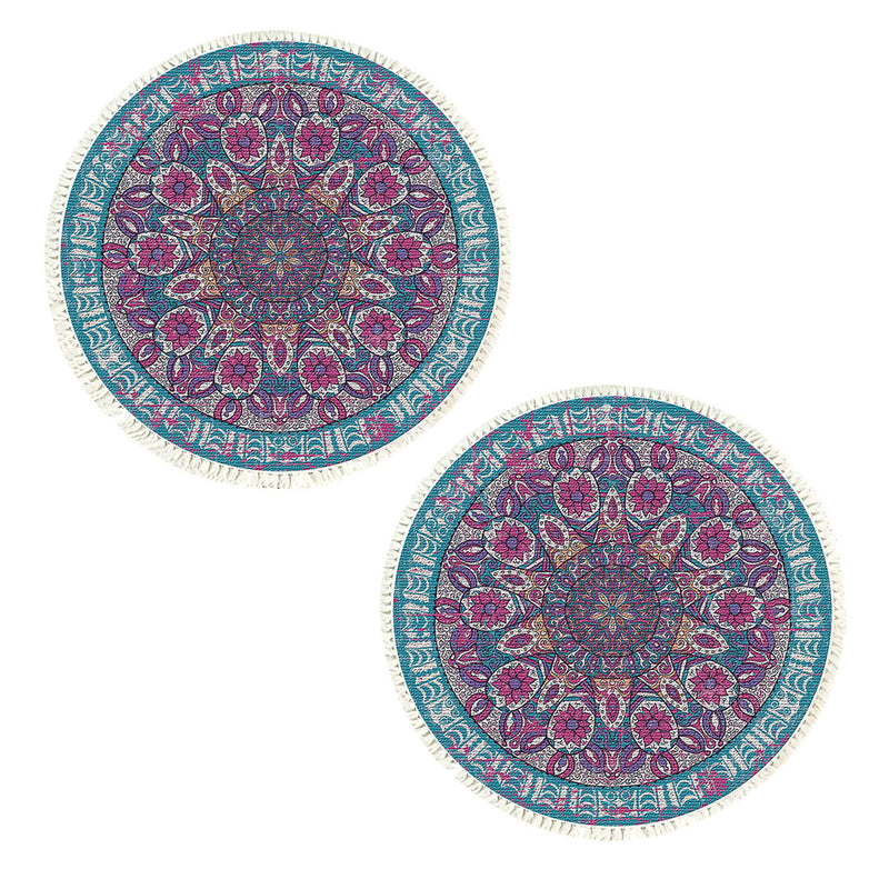 2X 120cm Round Mandala Area Rug Polyester Anti Slip Backing Plush