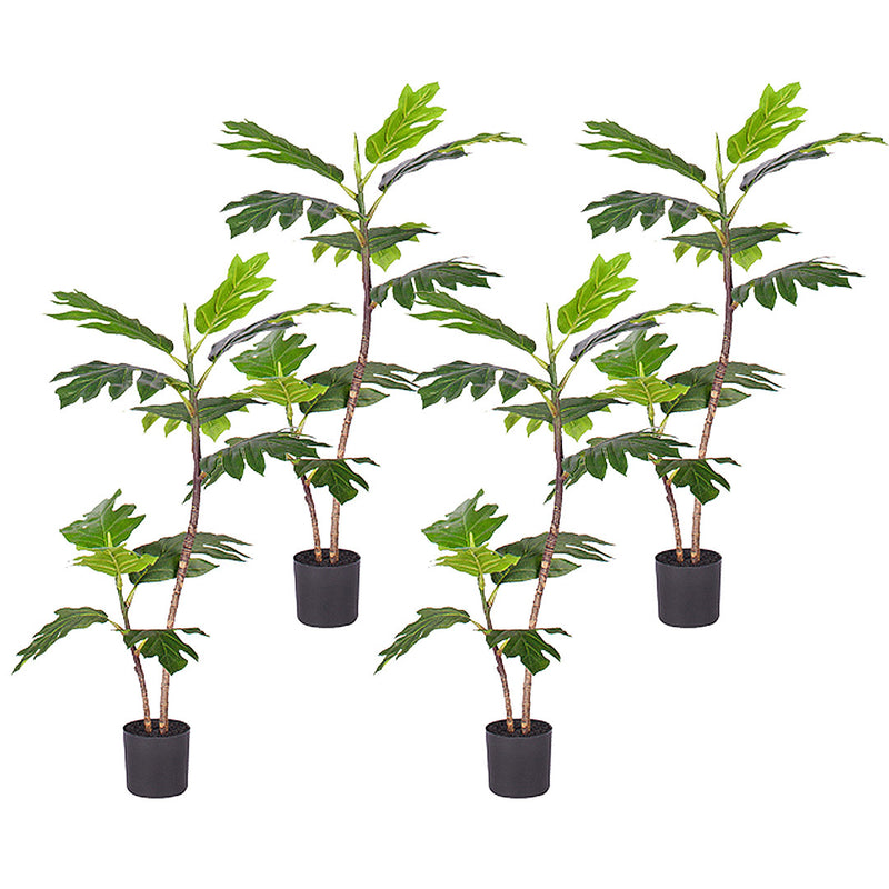 4X 90cm Artificial Philodendron Split Leaf Tree Polyethylene Green With Pot
