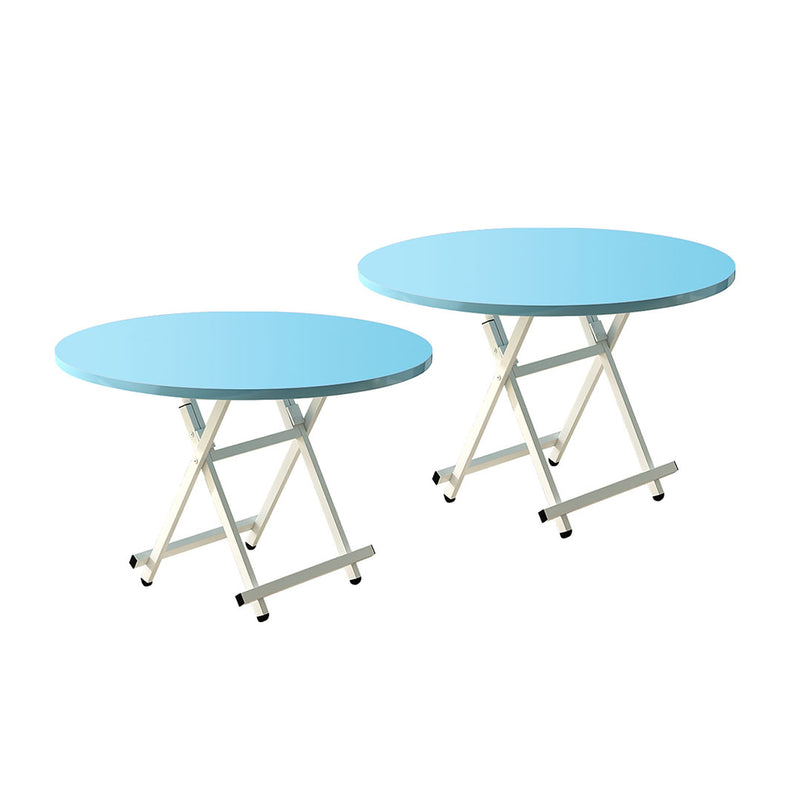 2X Blue Round MDF Folding Dining Table 60cm Space Saving Home Decor