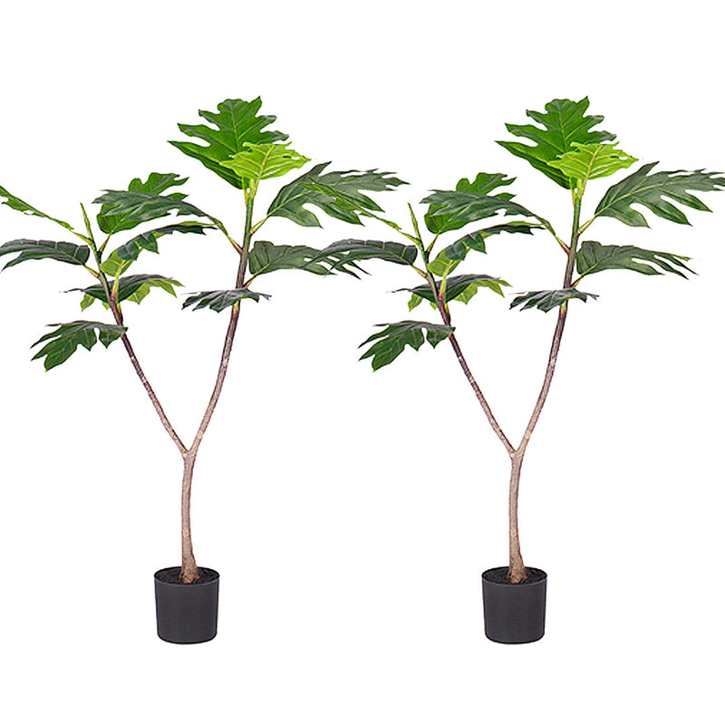 2X 90cm Artificial Philodendron Tree Polyethylene Leaves Green With Weighted Pot