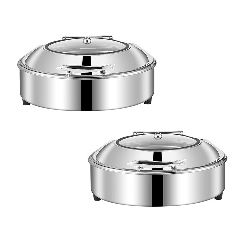 2X Round Stainless Steel And Abs Chafing Dish 6L Silver Top Lid 43x49x21cm