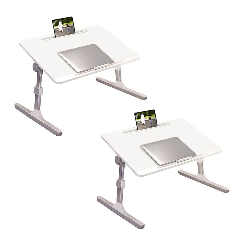 2X White Adjustable Foldable Laptop Bed Table 60X40cm Portable Versatile Desk