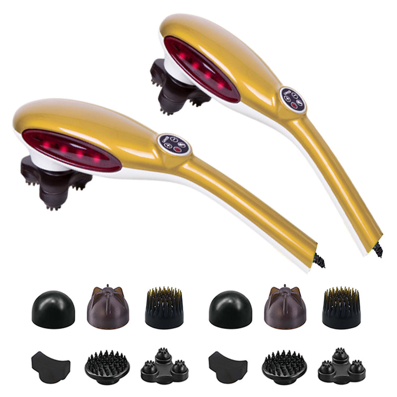 2X Handheld Massager 6 Interchangeable Heads Dual Speed Deep Tissue Yellow
