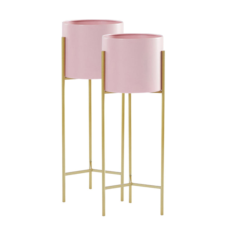 2X 2 Layer 42cm Gold Iron Plant Stand Pink Enamel Pot Corner Indoor