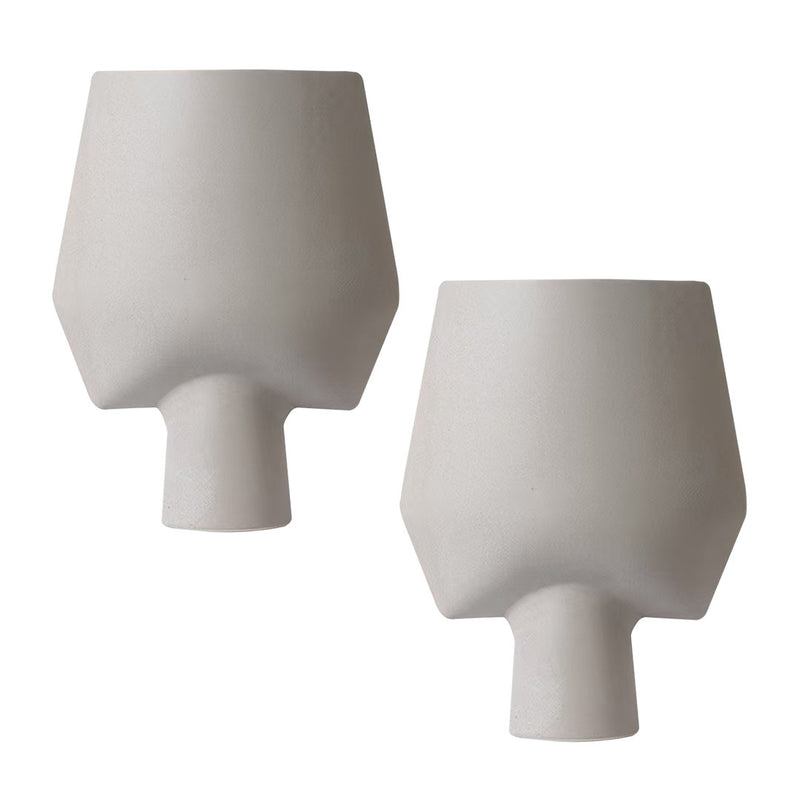 2X Handcrafted Ceramic Square Vase 33x43cm Matte Gray Modern Abstract
