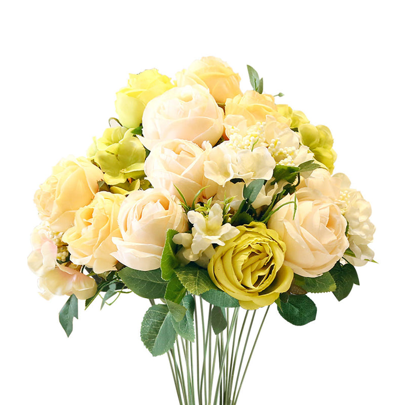 3pcs Artificial Silk Rose Bouquet 15 Heads White Wedding Decor 50cm 45cm