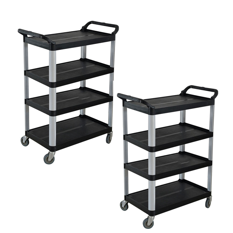 2X 4 Tier Black Kitchen Cart Portable PVC Metal Utility Trolley with Wheels
