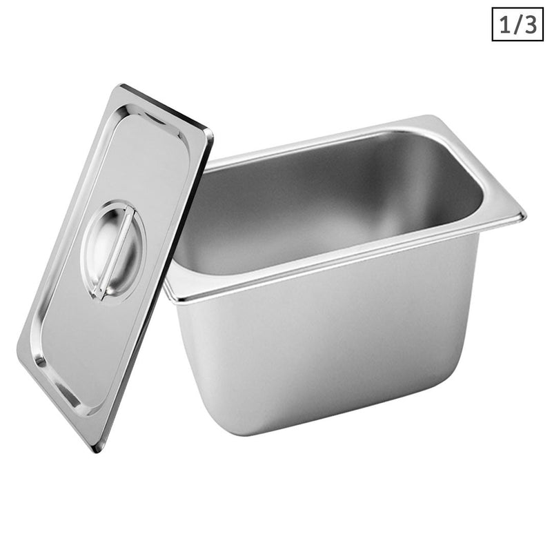 Gastronorm 1/3 Gn Stainless Steel Pan 33.4x18.2x20cm Deep With Lid