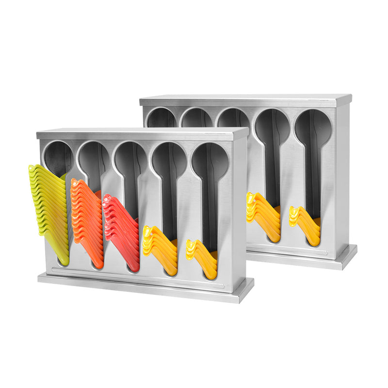 2X Stainless Steel Spoon Utensil Holder Rack 5 Holes Stand Buffet Restaurant