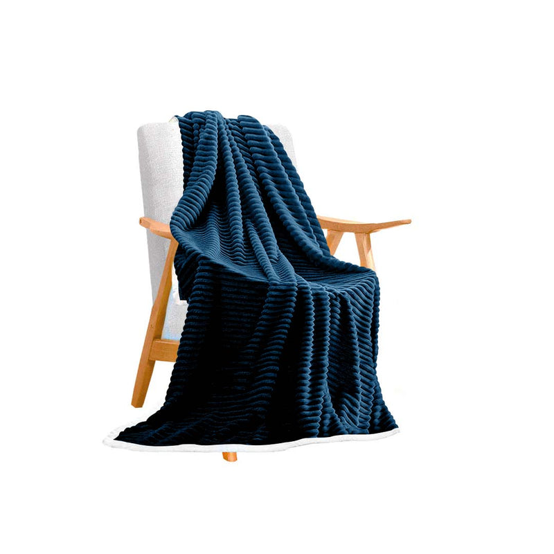 Throw Blanket Flannel Polyester Thick Double Sided Warm Dark Blue 200x230cm