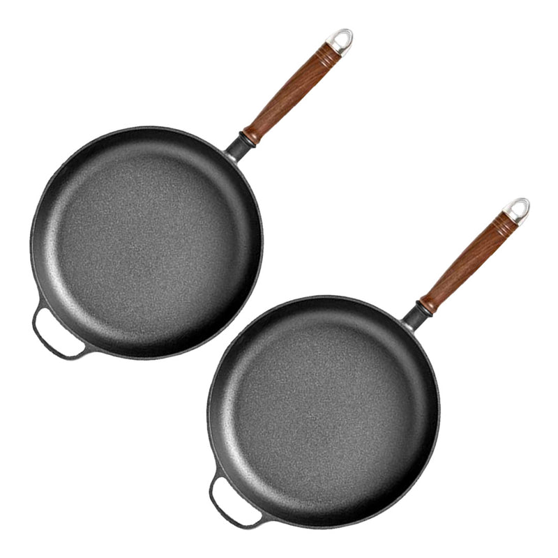 2X 29cm Cast Iron Skillet Pre Seasoned Nonstick Wood Helper Handle Induction
