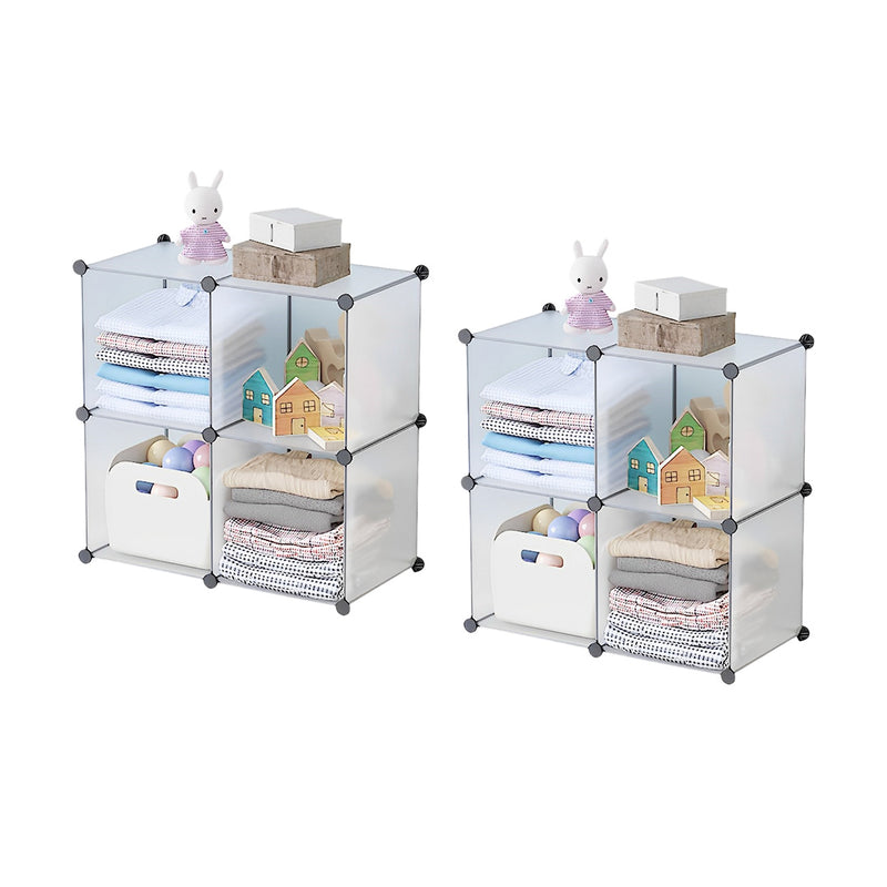 2X Transparent 4-Cube Shelf Box Portable DIY Plastic Modular Closet Organiser
