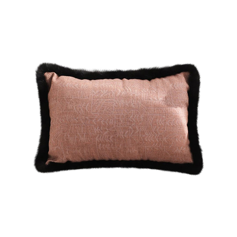Lumbar Throw Pillow Velvet Raised Embroidery Edge 30x50cm 15cm Thick Rose Pink