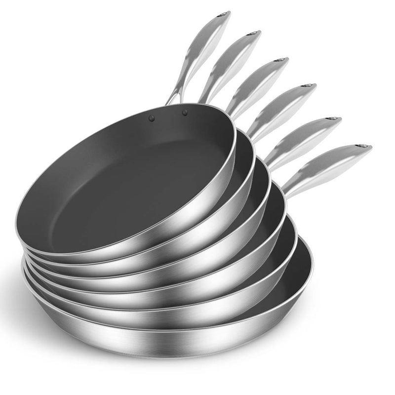 6X Stainless Steel Non Stick Fry Pan Set Induction Compatible Skillet