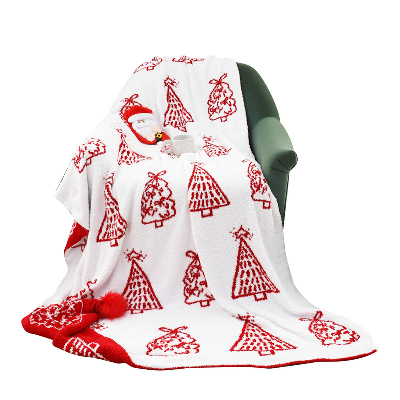 Christmas Throw Blanket 130x180cm Red Fleece Cozy Soft Festive Tree Decor