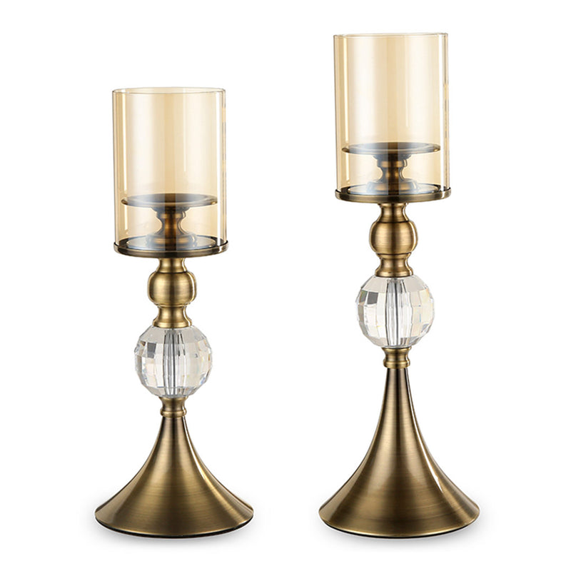 Glass Metal Candle Holder Stand 43cm 38cm Home Wedding Decoration Set of 2