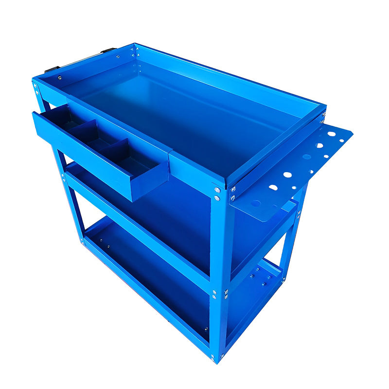 3 Tier Tool Storage Cart Portable Utility Heavy Duty Steel Blue 33kg Per Tier