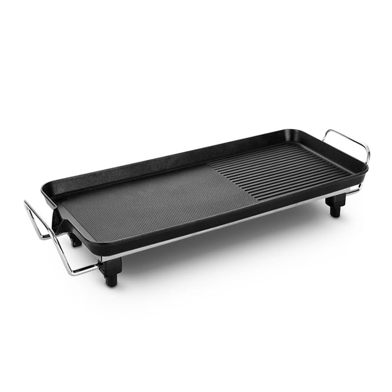 48cm Electric Teppanyaki Grill Non Stick Dual Surface 1800W Black 3 To 5 Person