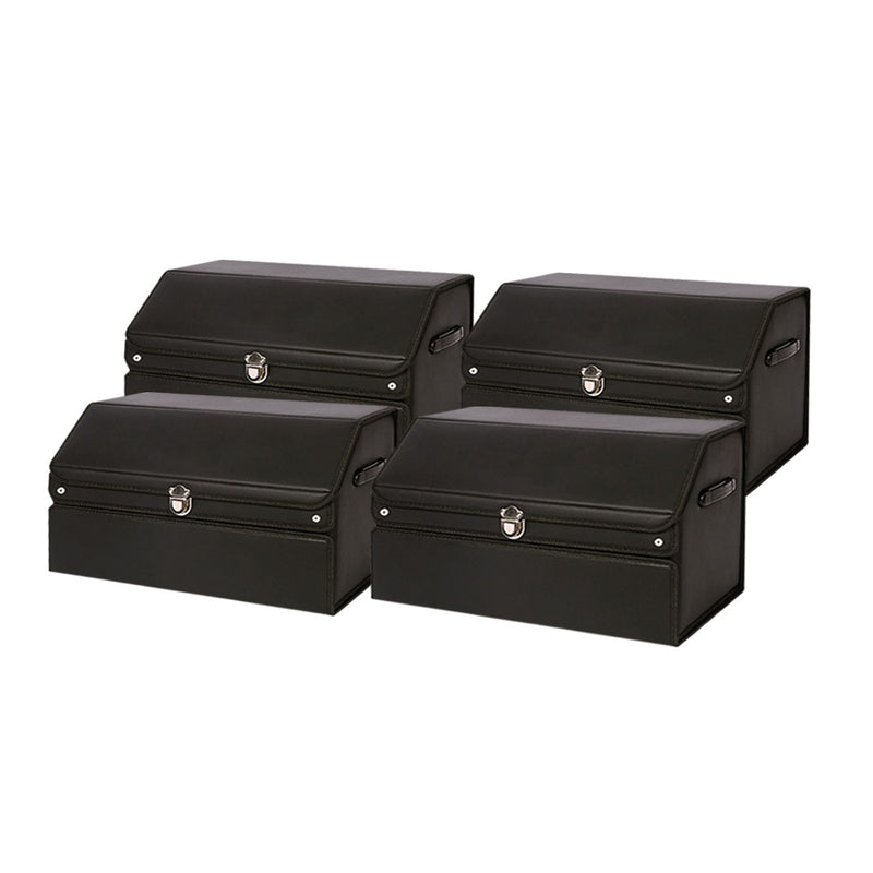 4X 60cm Leather Car Boot Organizer Box Collapsible Foldable With Lock Black