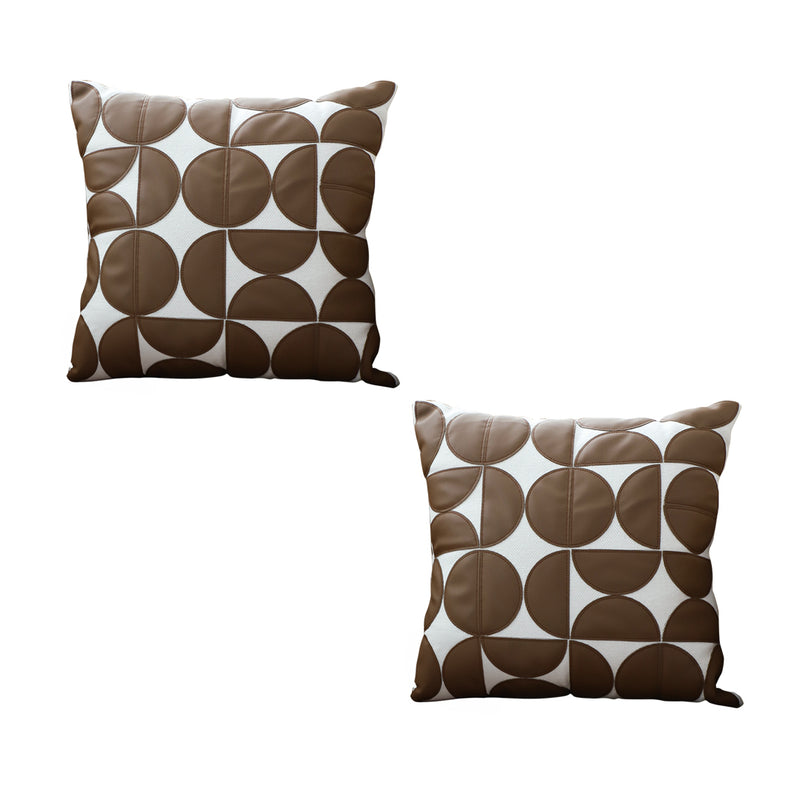2X Brown Leather Square Throw Pillow 45X45X14Cm Half Moon Patchwork