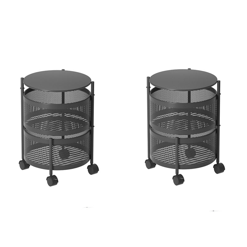 2X 2 Tier Carbon Steel Kitchen Cart Round Rotating Shelves Black With Wheels