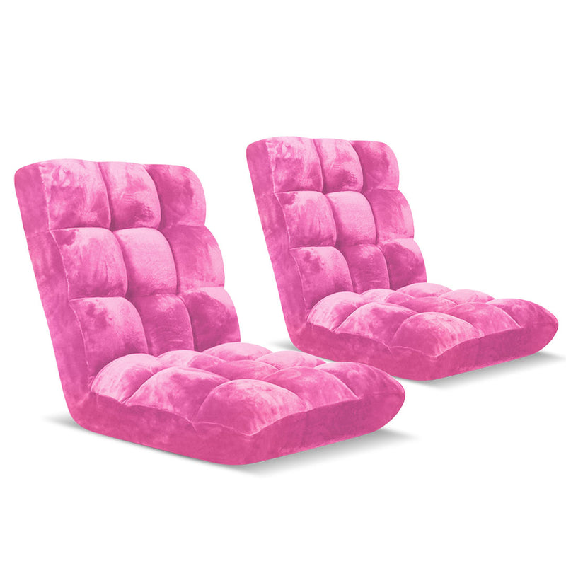 2X Floor Recliner Folding Lounge Sofa Couch Adjustable Backrest Light Pink