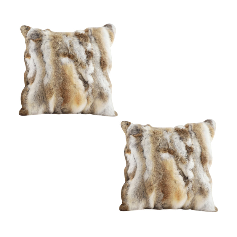 2X Throw Pillows Rabbit Fur 40x45cm Square Plush Coffee Soft