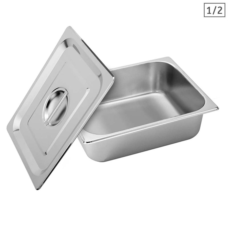 Gastronorm Pan Full Size 10cm Deep Stainless Steel Tray With Lid 27x33cm