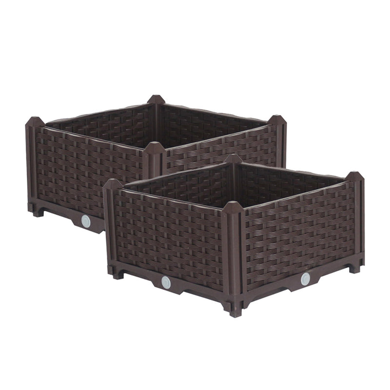 2X 40cm Square Raised Planter Box Polypropylene Self Watering Dark Brown
