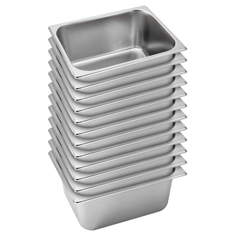 12X Gastronorm GN 1/2 Pan Stainless Steel 27 X 33 X 15Cm Stackable Anti Jam